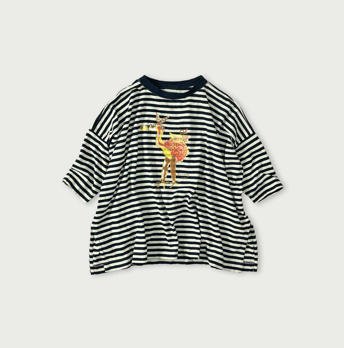 45R Indigo Stripe Flamingway Big Slit T-shirt