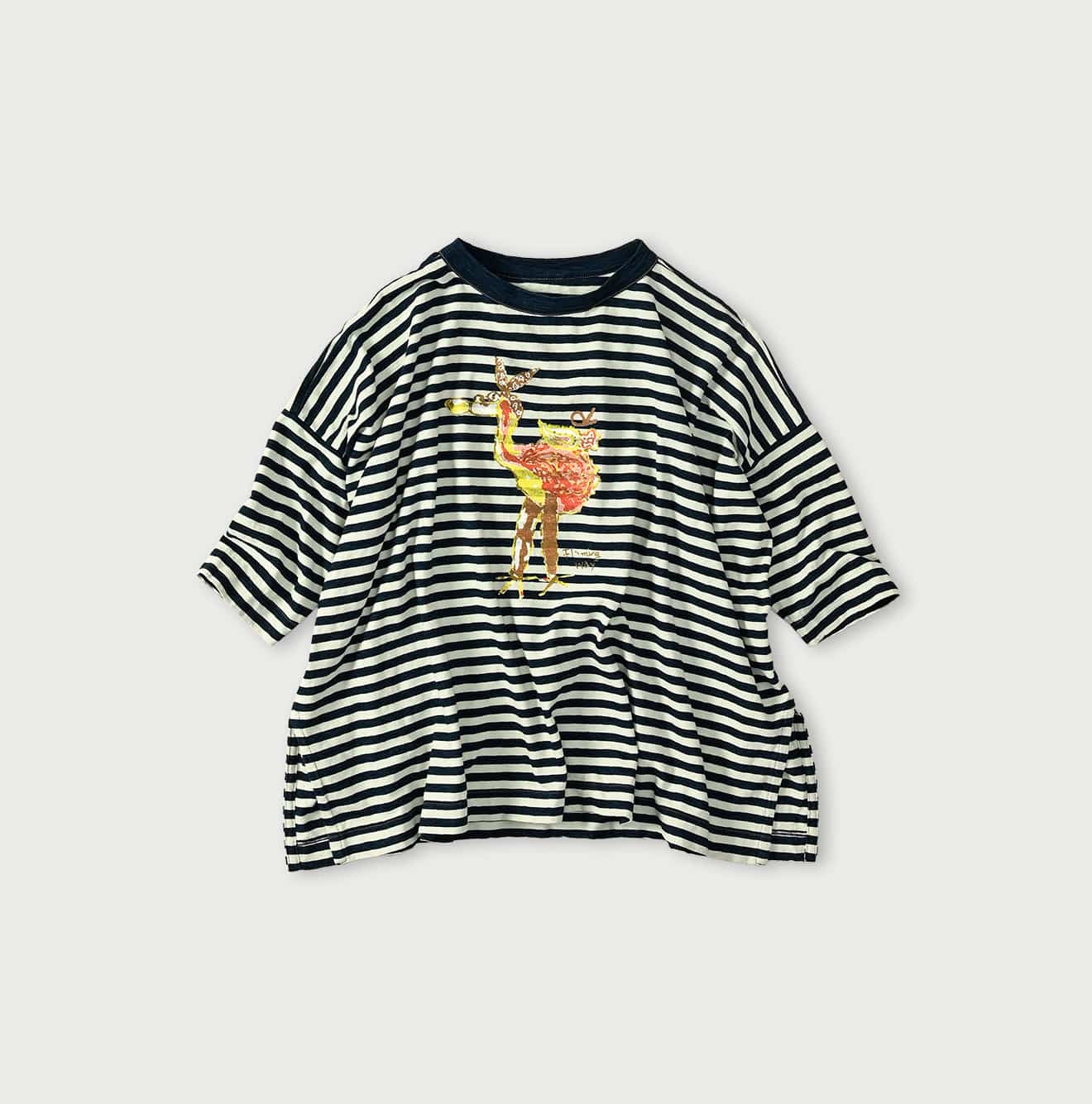 45R Indigo Stripe Flamingway Big Slit T-shirt