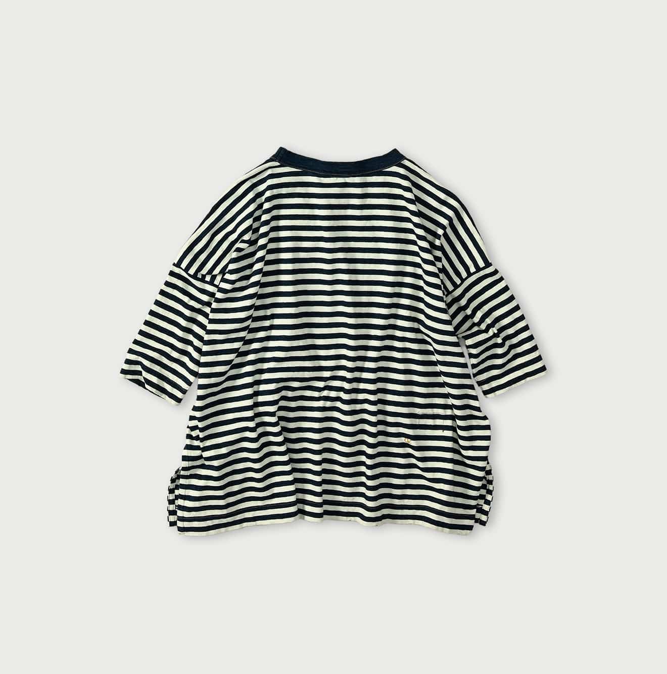 45R Indigo Stripe Flamingway Big Slit T-shirt