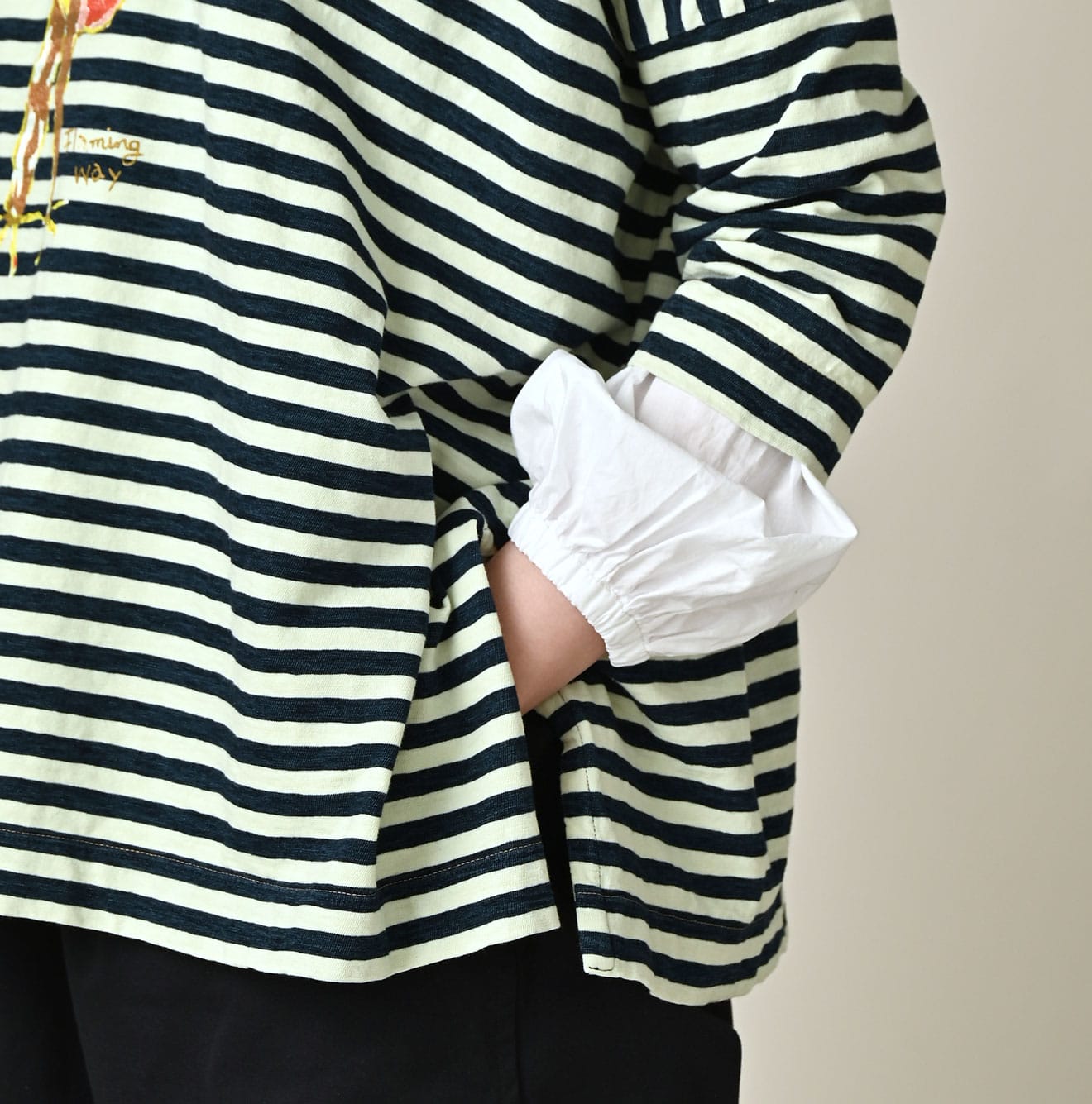 45R Indigo Stripe Flamingway Big Slit T-shirt