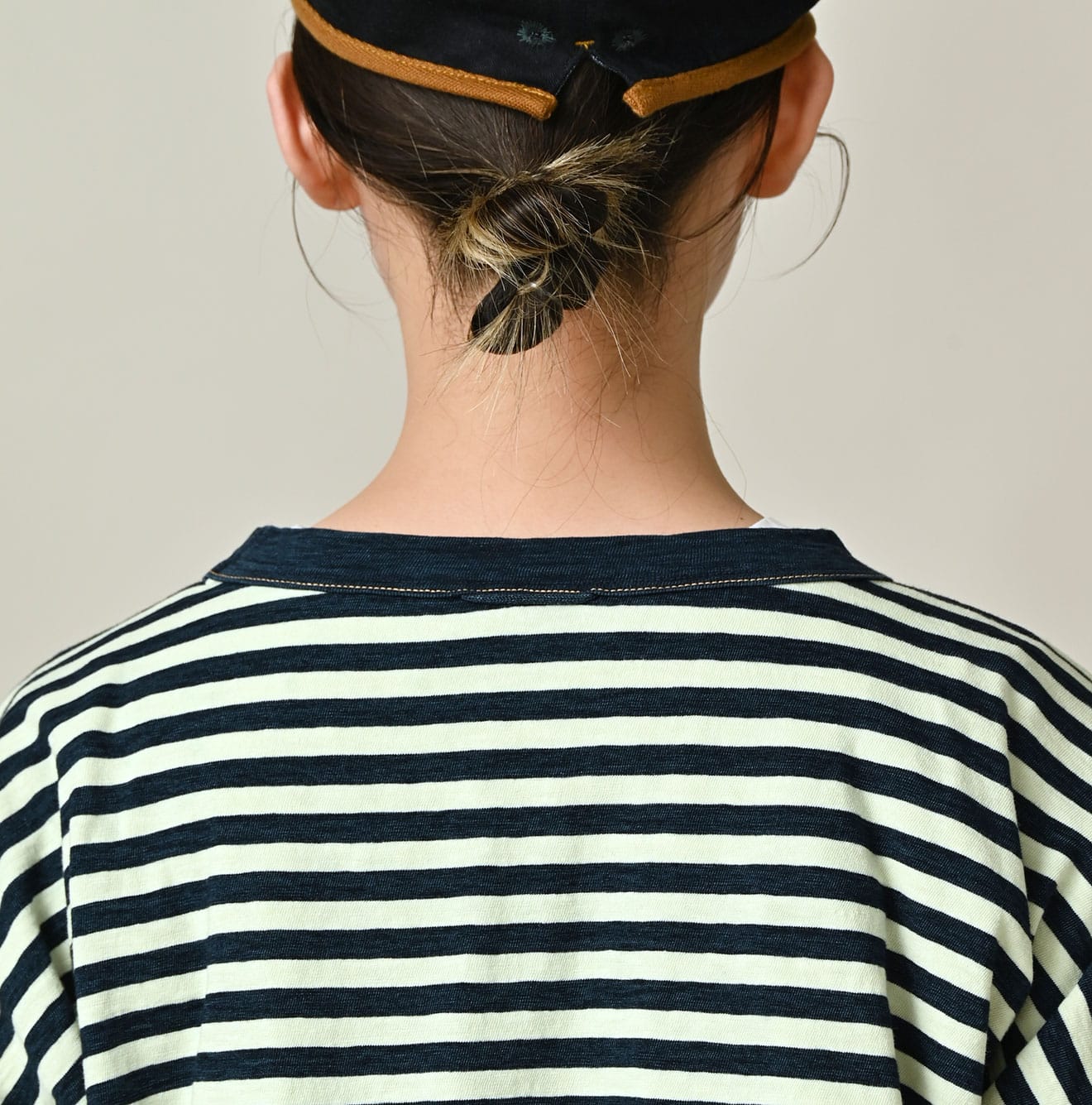 45R Indigo Stripe Flamingway Big Slit T-shirt