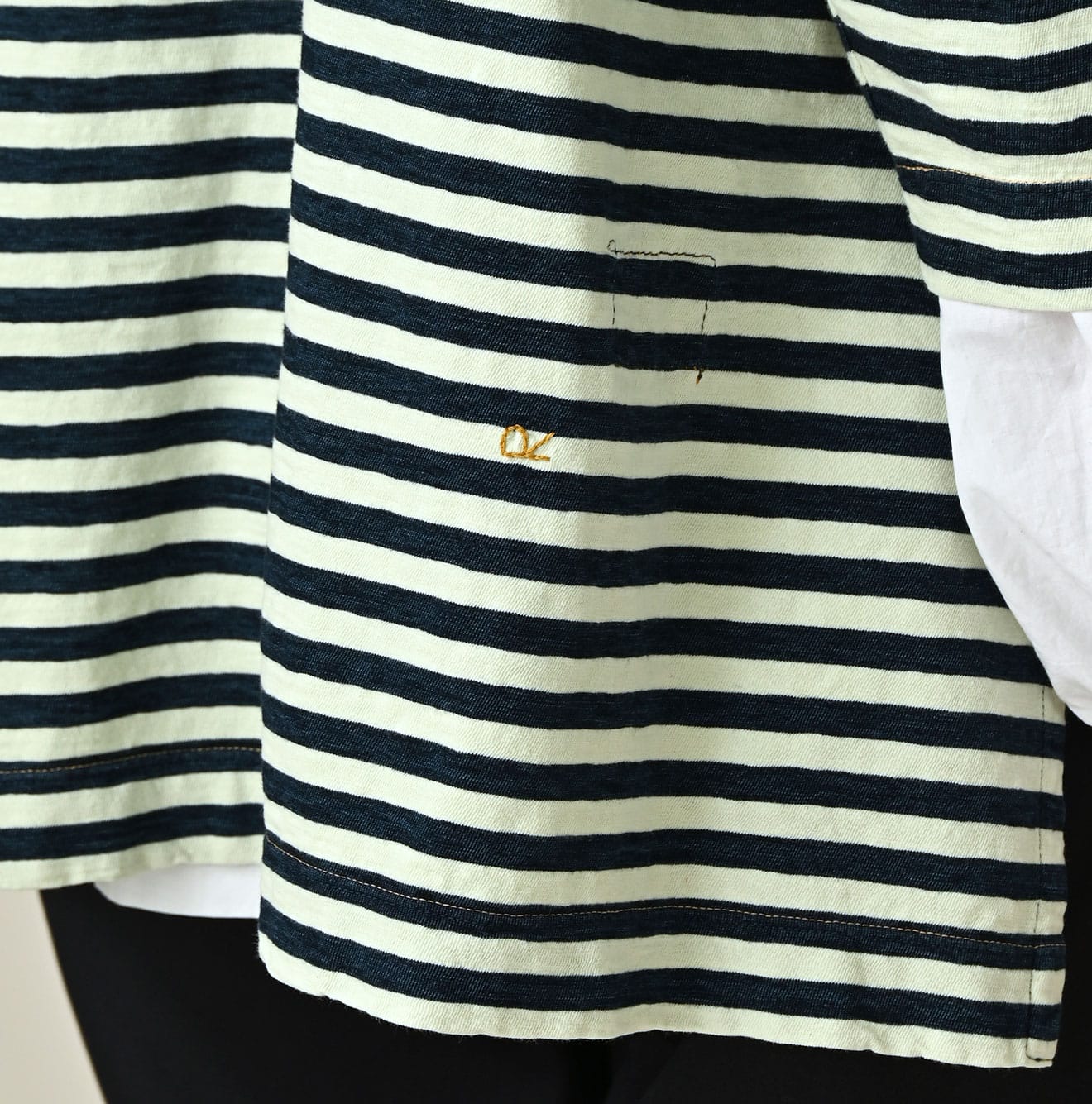 45R Indigo Stripe Flamingway Big Slit T-shirt