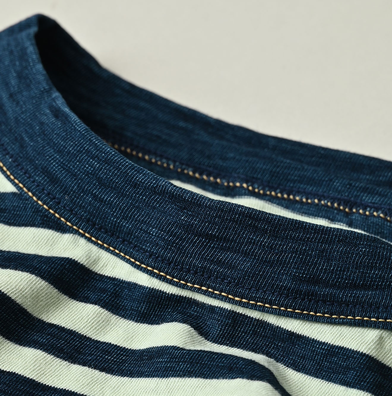 45R Indigo Stripe Flamingway Big Slit T-shirt