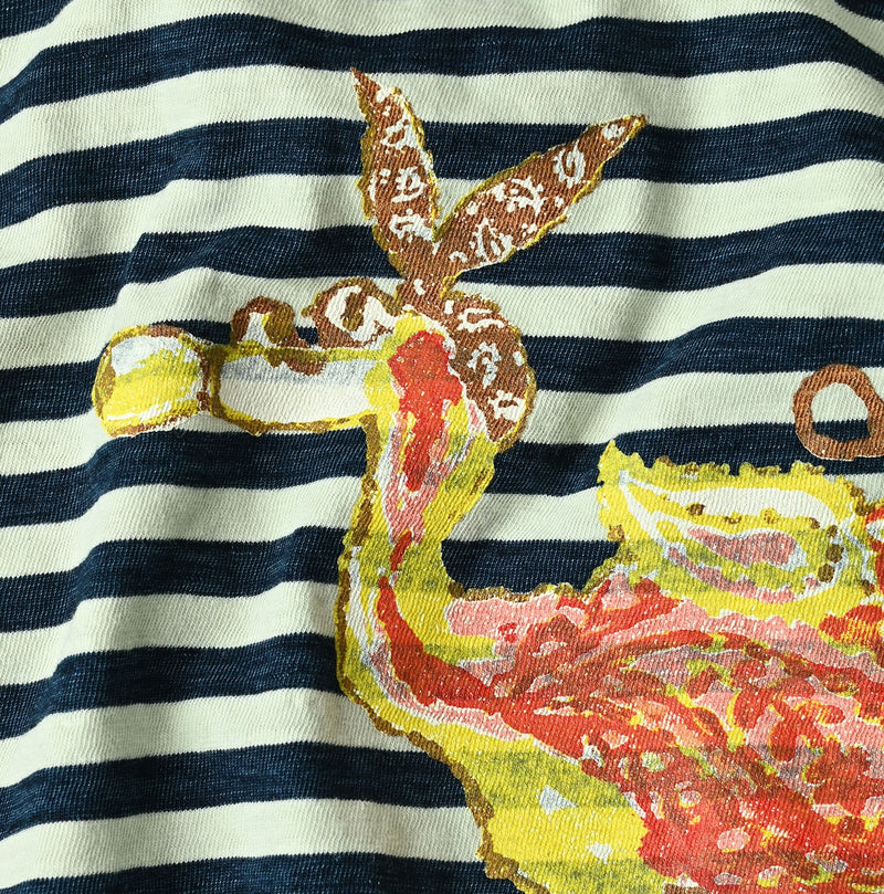 45R Indigo Stripe Flamingway Big Slit T-shirt