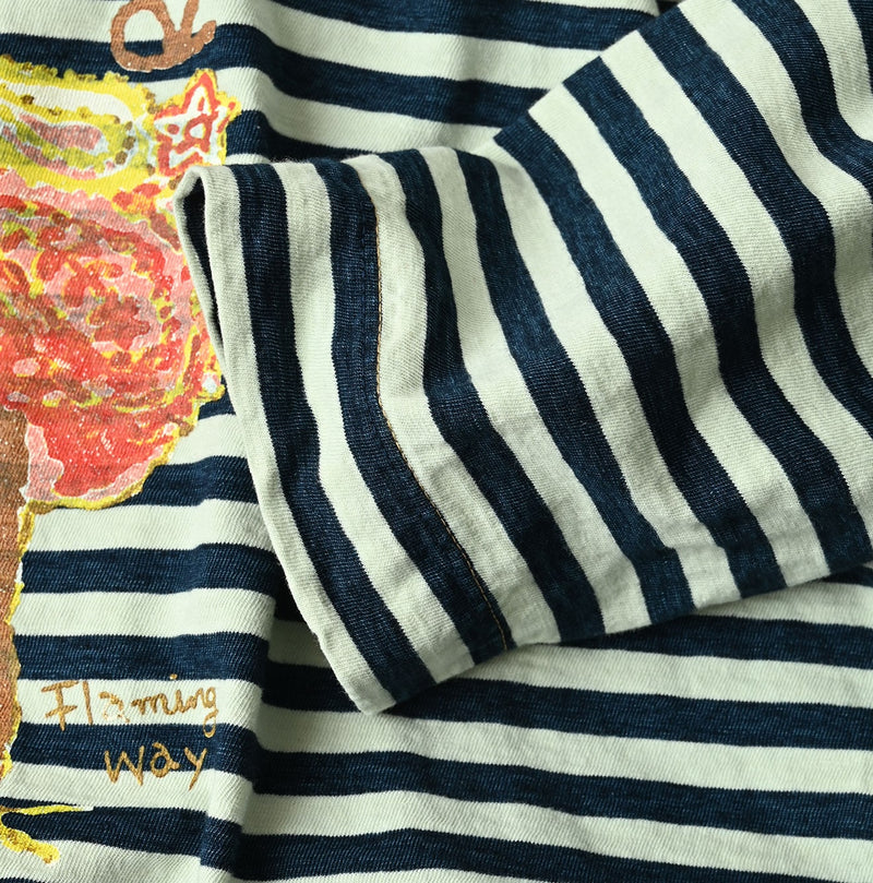 45R Indigo Stripe Flamingway Big Slit T-shirt