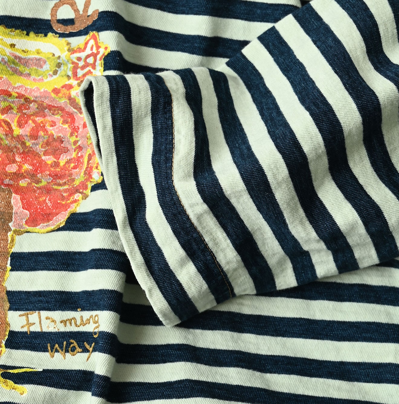 45R Indigo Stripe Flamingway Big Slit T-shirt