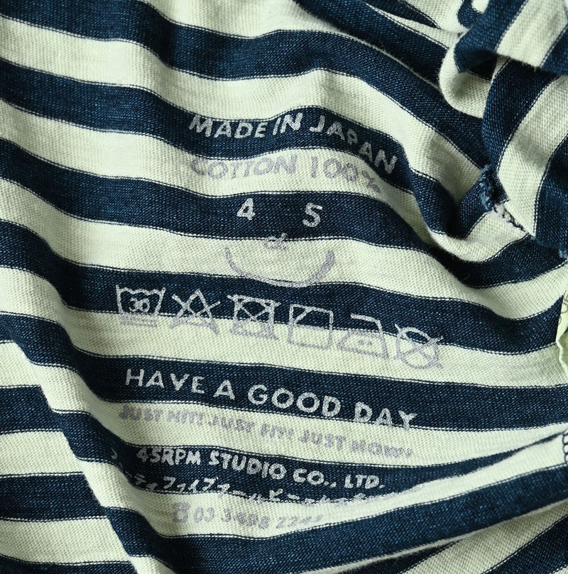 45R Indigo Stripe Flamingway Big Slit T-shirt