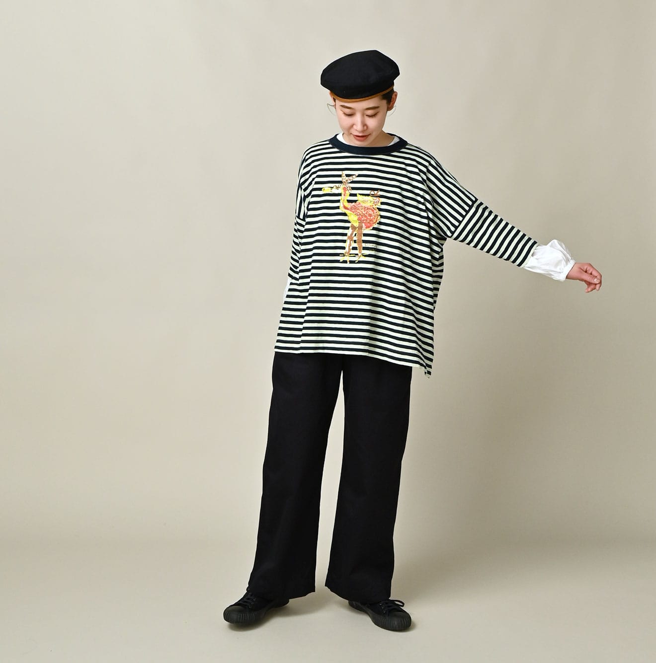 45R Indigo Stripe Flamingway Big Slit T-shirt