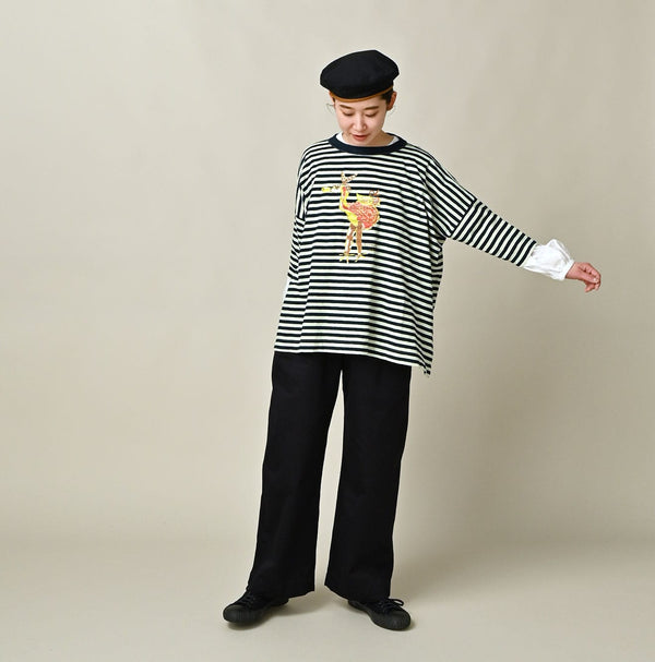 45R Indigo Stripe Flamingway Big Slit T-shirt