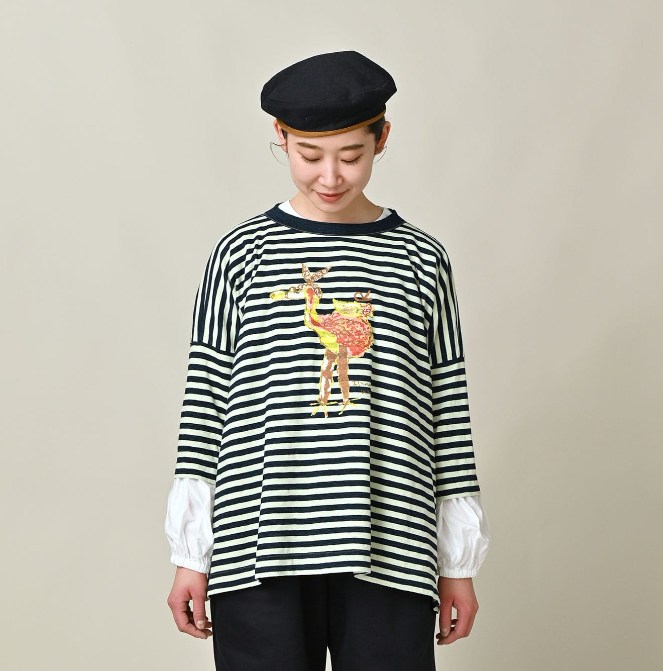 45R Indigo Stripe Flamingway Big Slit T-shirt