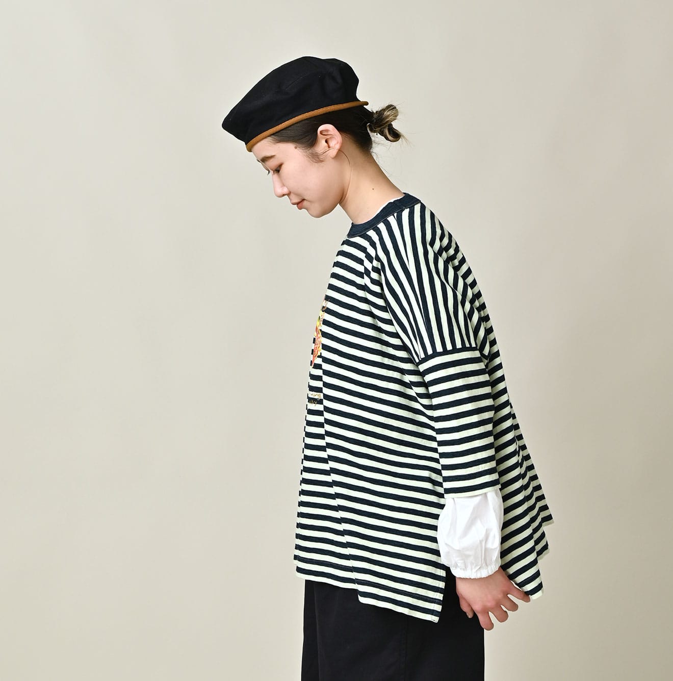 45R Indigo Stripe Flamingway Big Slit T-shirt