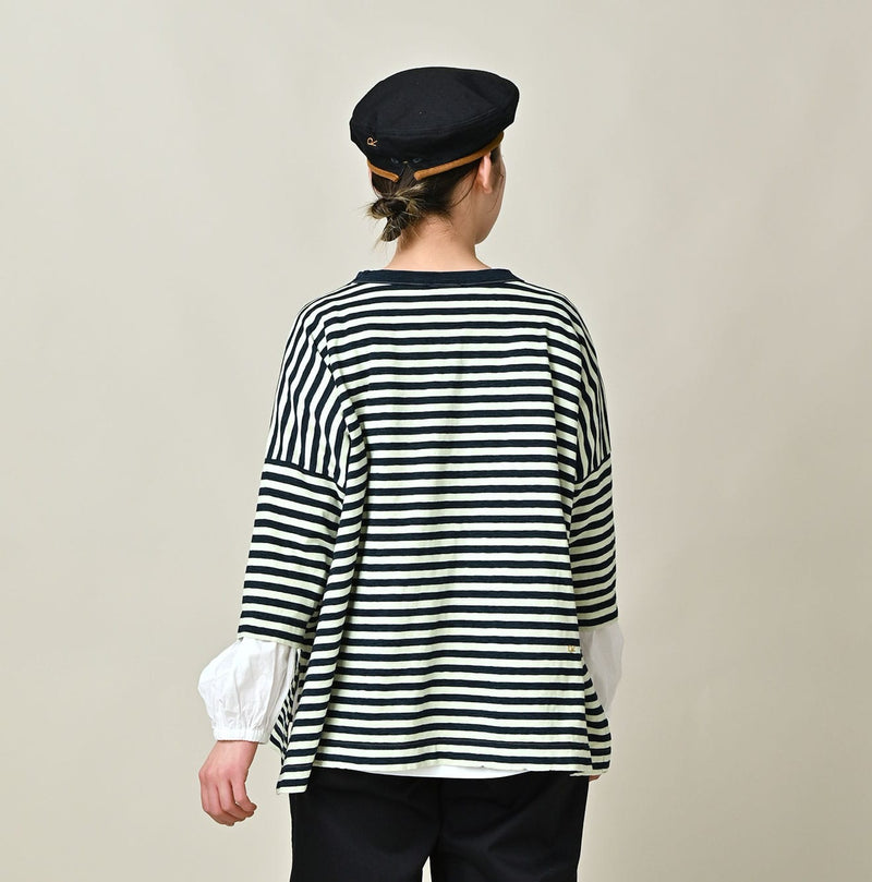 45R Indigo Stripe Flamingway Big Slit T-shirt