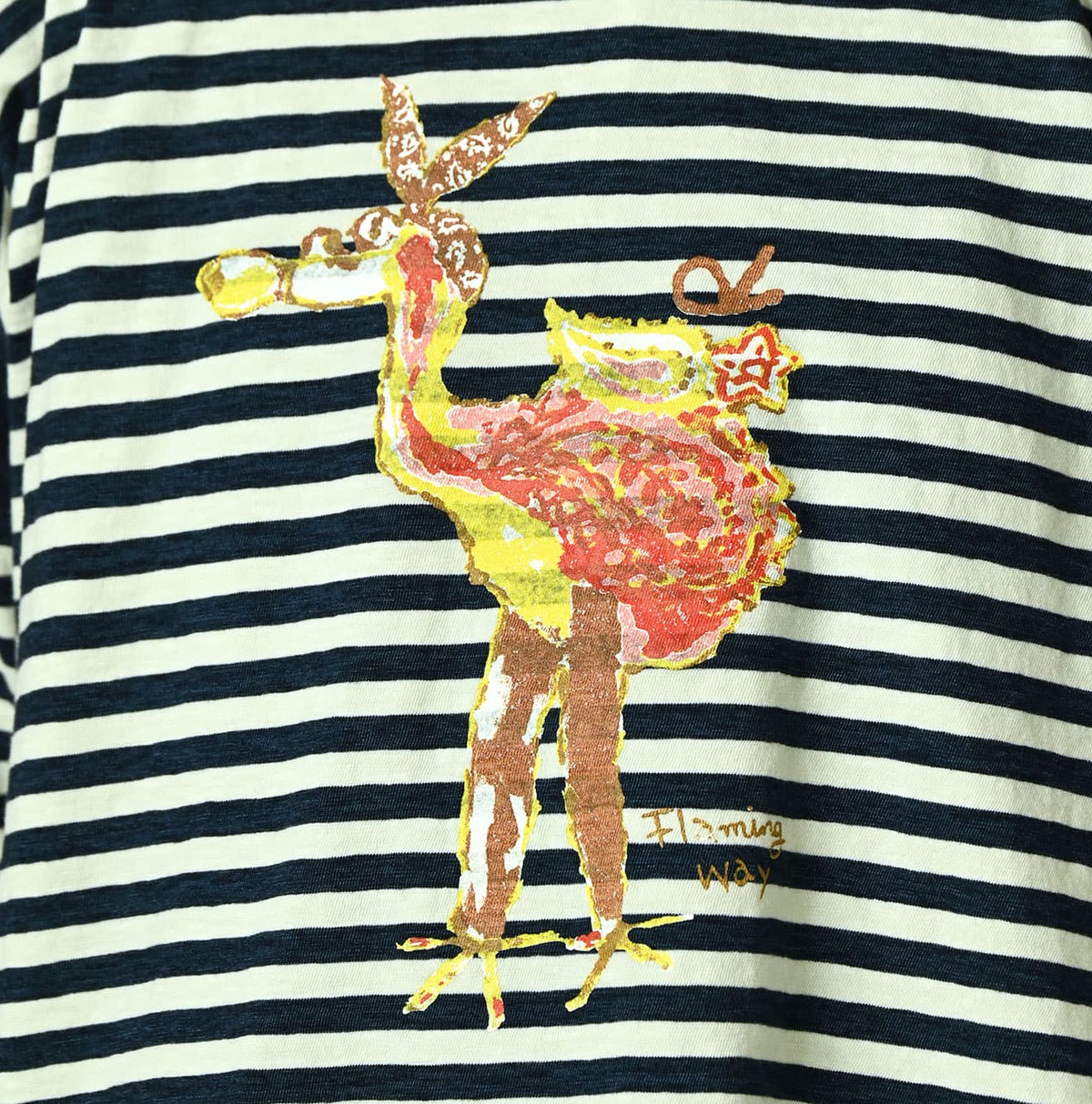 45R Indigo Stripe Flamingway Big Slit T-shirt