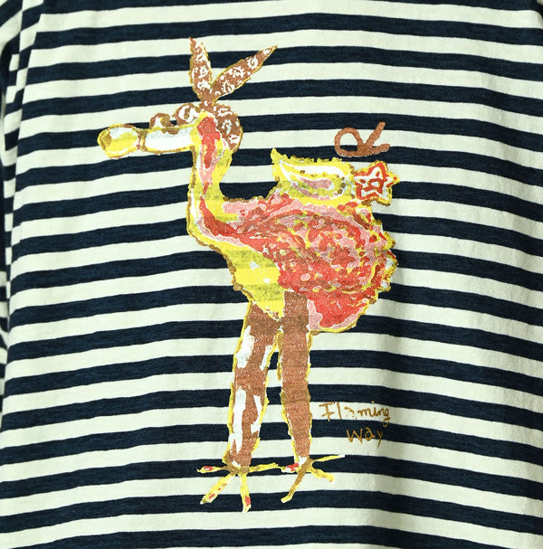 45R Indigo Stripe Flamingway Big Slit T-shirt