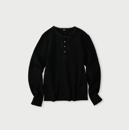 Rib Knit-sewn Henley