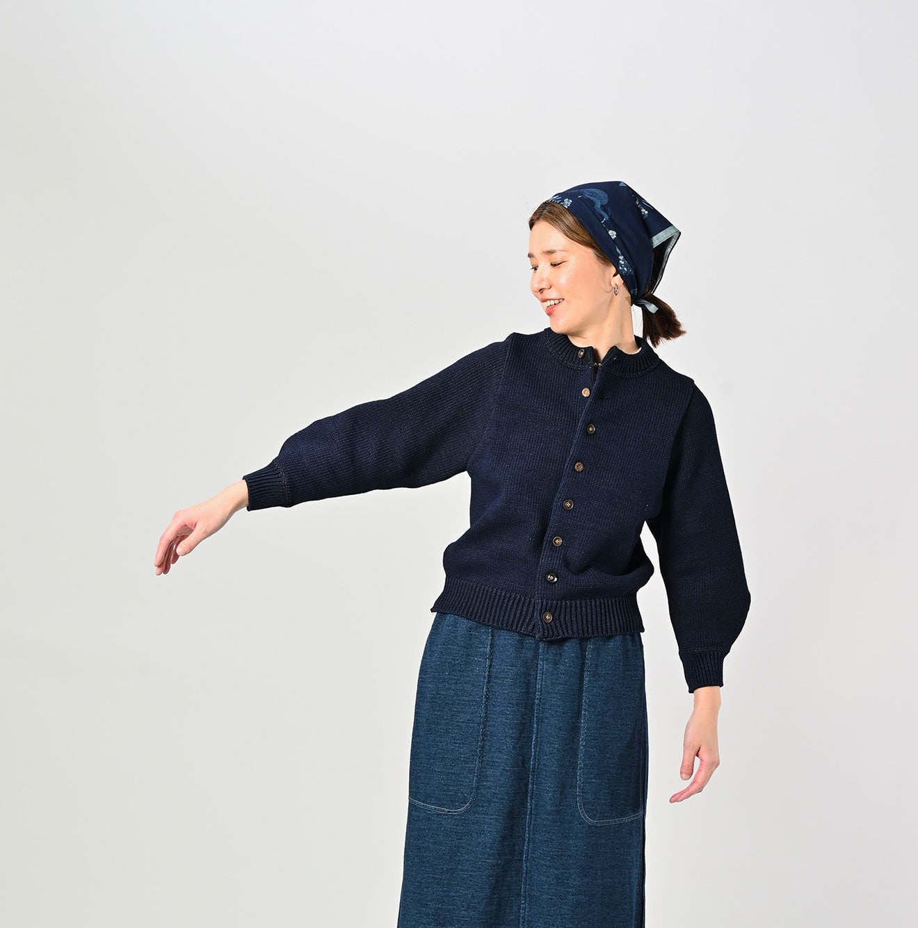 45R Indigo Puff Sleeve Cardigan