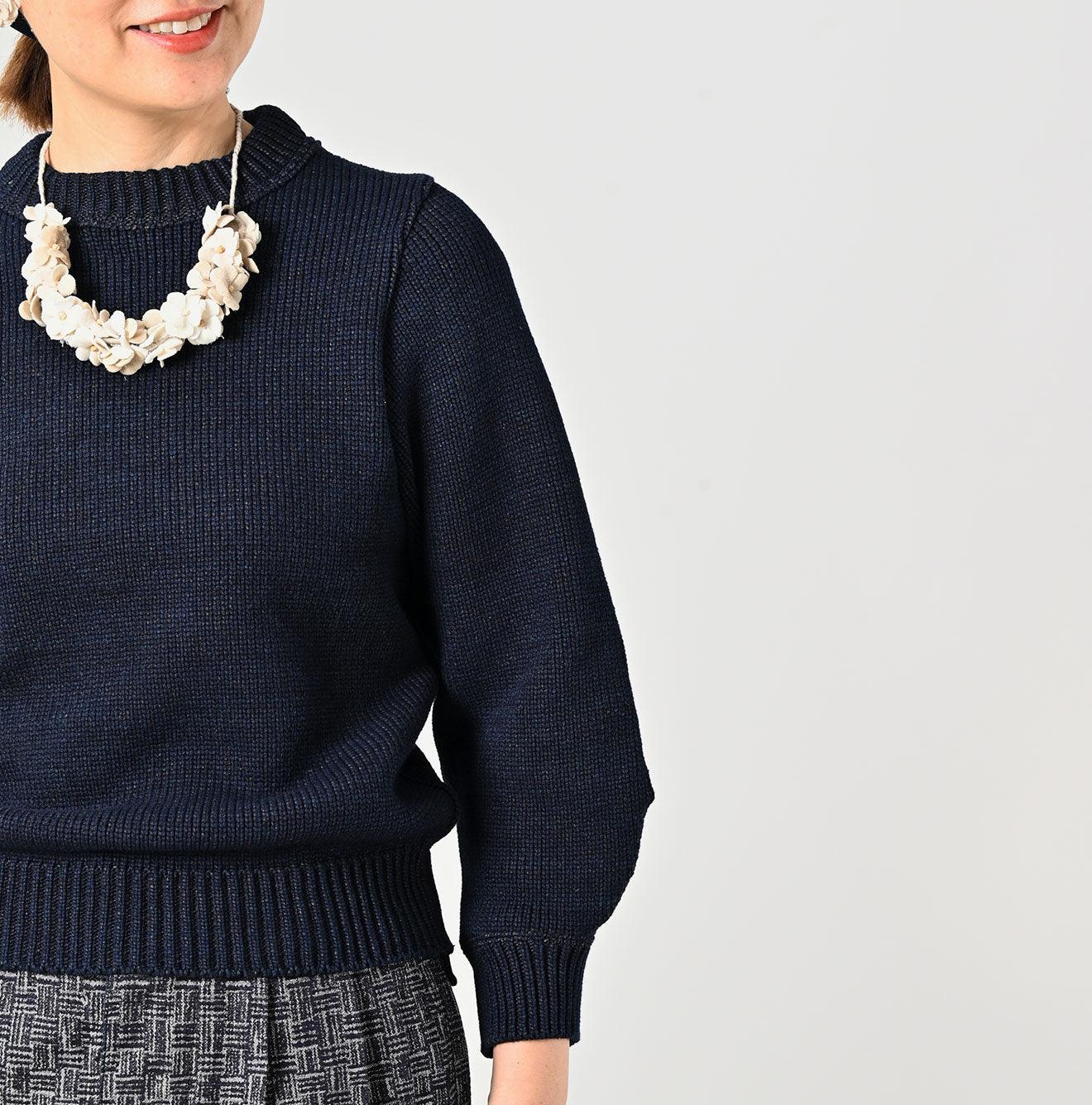 Indigo Puff Sleeve Cotton Sweater – 45R GLOBAL Indigo Puff Sleeve Cotton Sweater – 45R GLOBAL