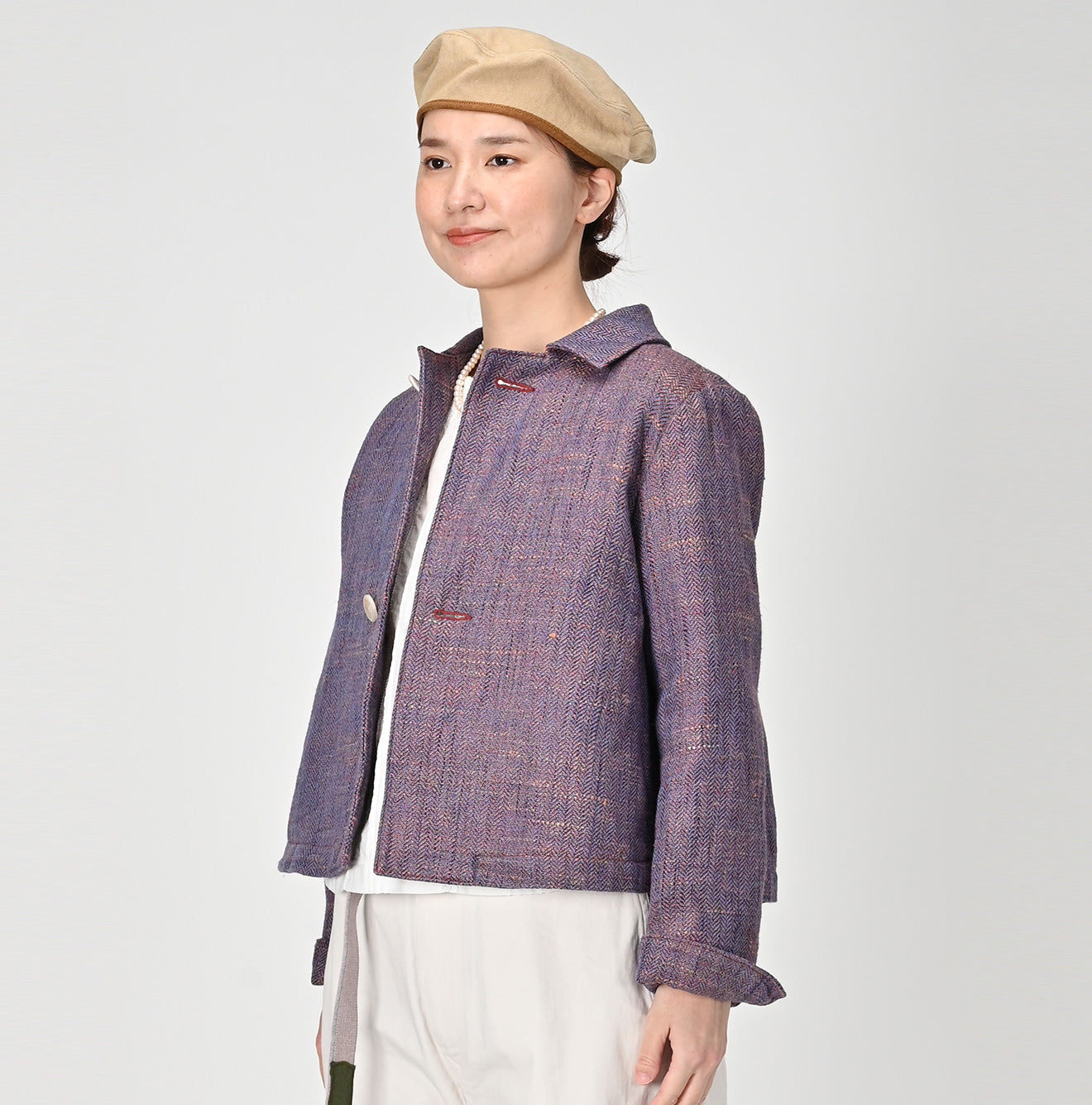 Cotton Linen Herringbone Tweed Square Jacket