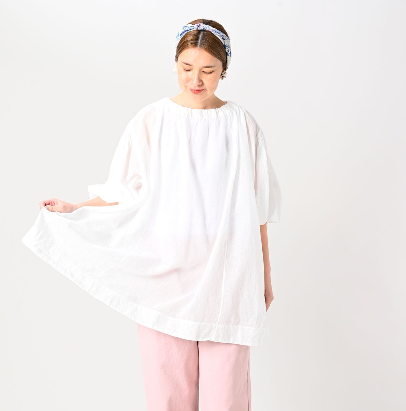 45R Gauze Shirring Tunic Blouse