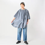 Indigo Dungaree Gauze Shirring Tunic Blouse - 45R by 45rpm studio