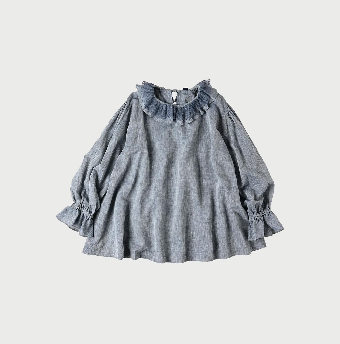 45R Indigo Gauze Frilled Collar Blouse