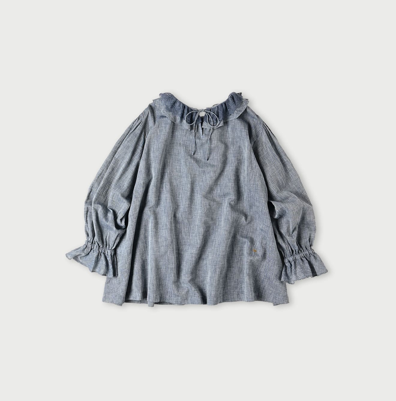 45R Indigo Gauze Frilled Collar Blouse