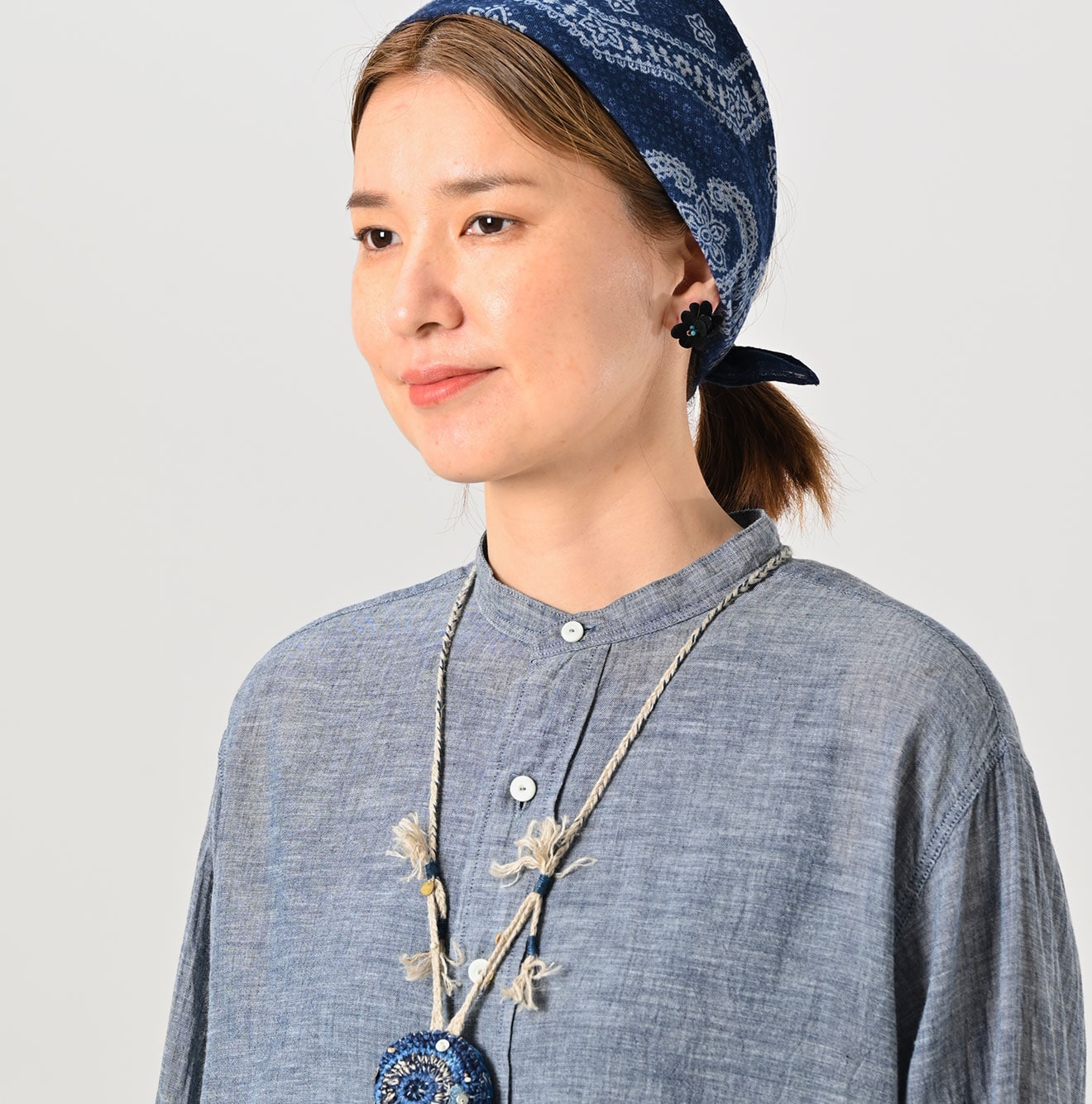 Indigo Gauze Henley Shirt - 45R by 45rpm studio