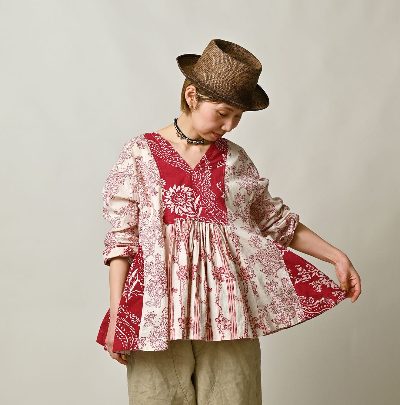 45R Khadi Block-Print Patchwork Blouse