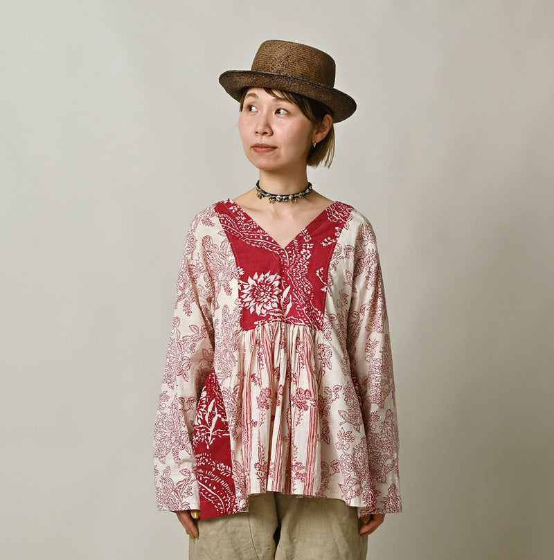 45R Khadi Block-Print Patchwork Blouse
