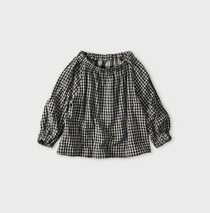 45R Indigo Doublecloth Shirring Blouse