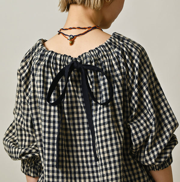 45R Indigo Doublecloth Shirring Blouse