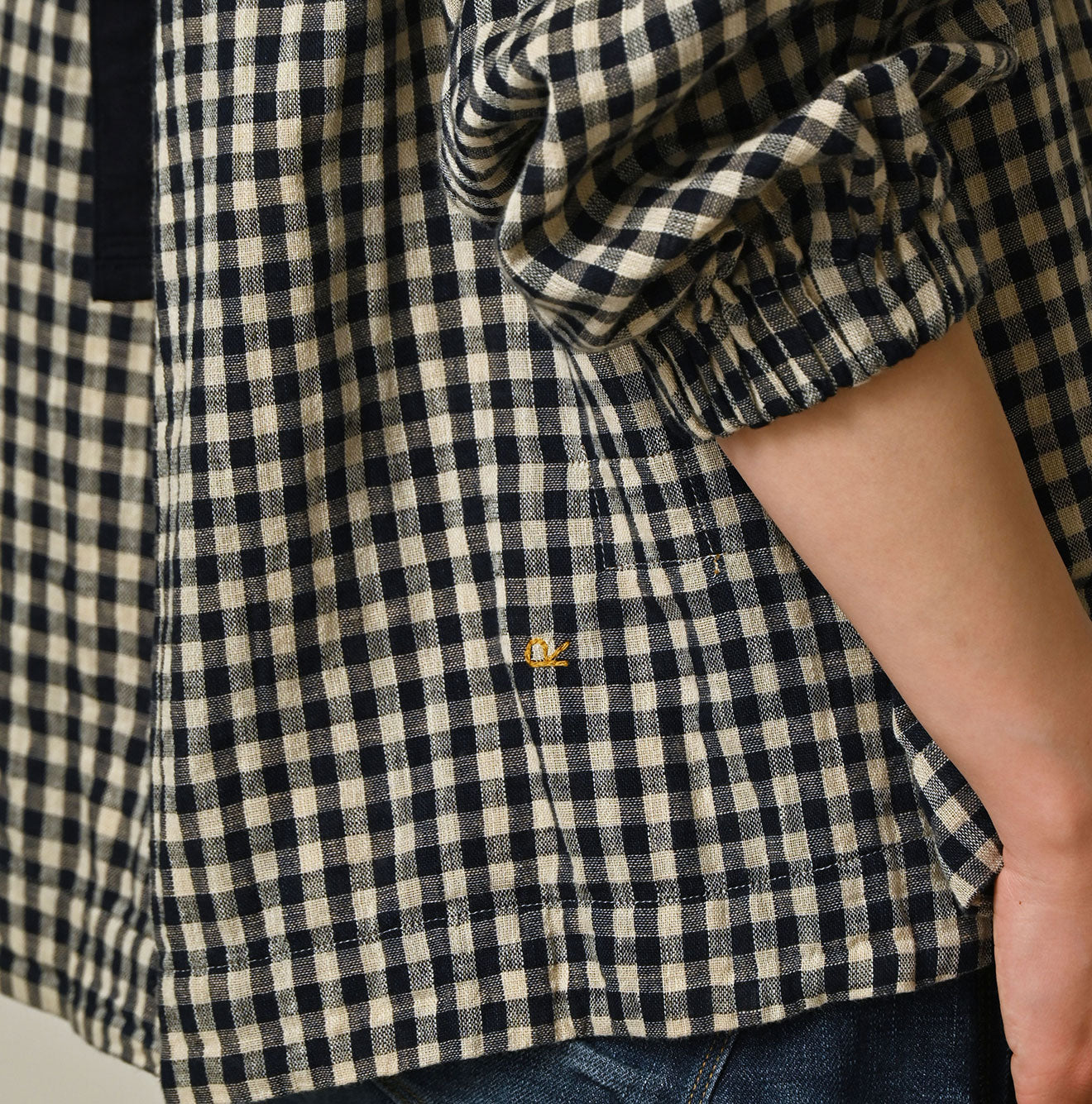 45R Indigo Doublecloth Shirring Blouse