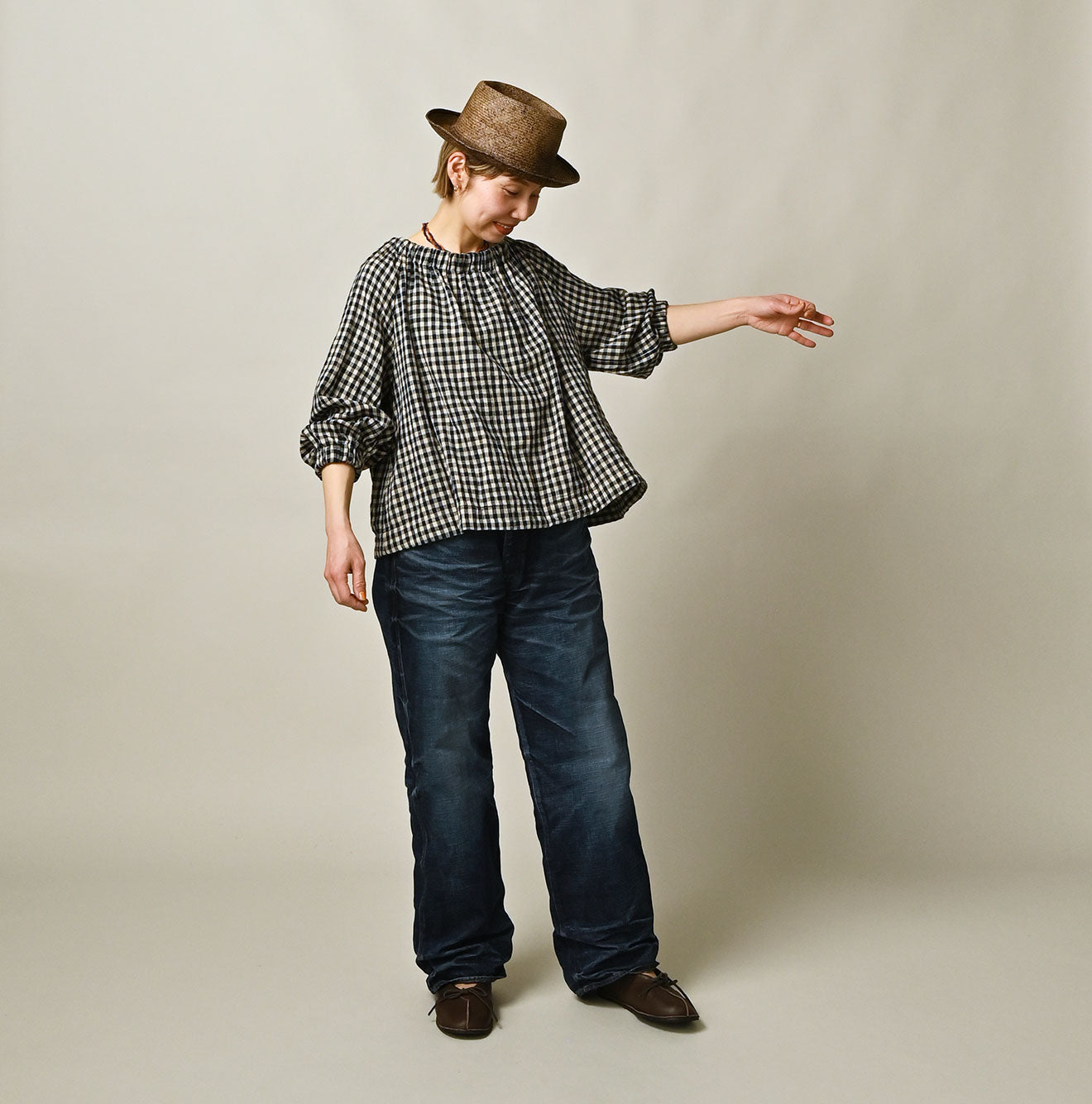 45R Indigo Doublecloth Shirring Blouse - Image 3