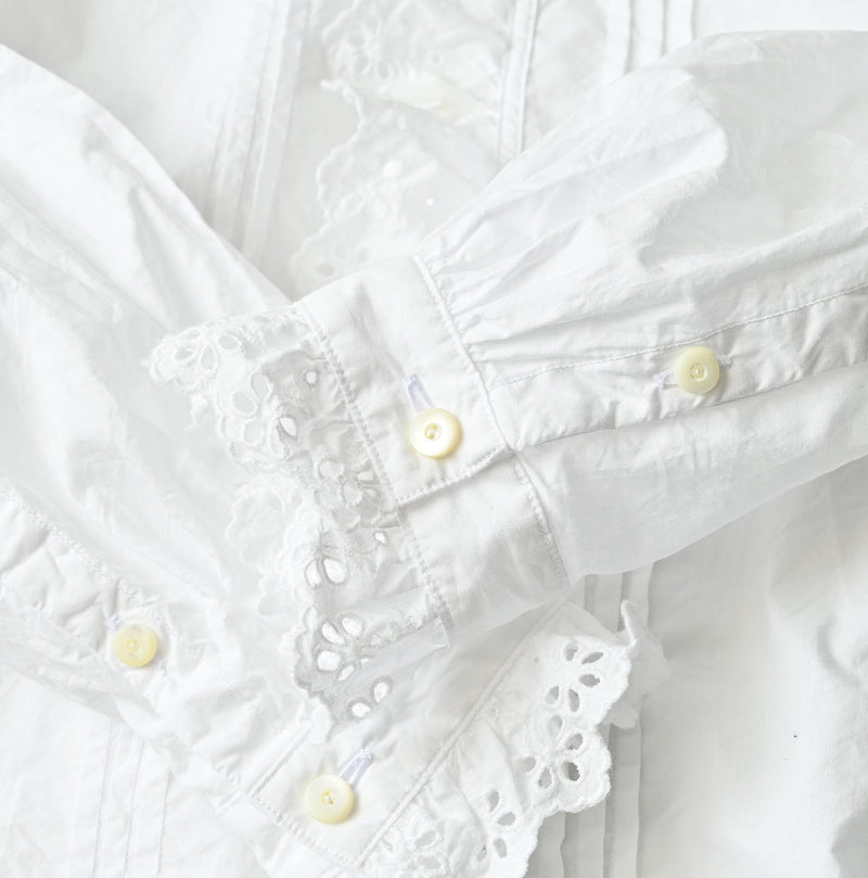 45R Supima Batiste Cutwork Blouse (White)