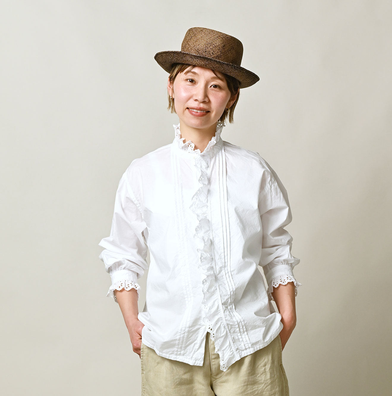 45R Supima Batiste Cutwork Blouse (White)