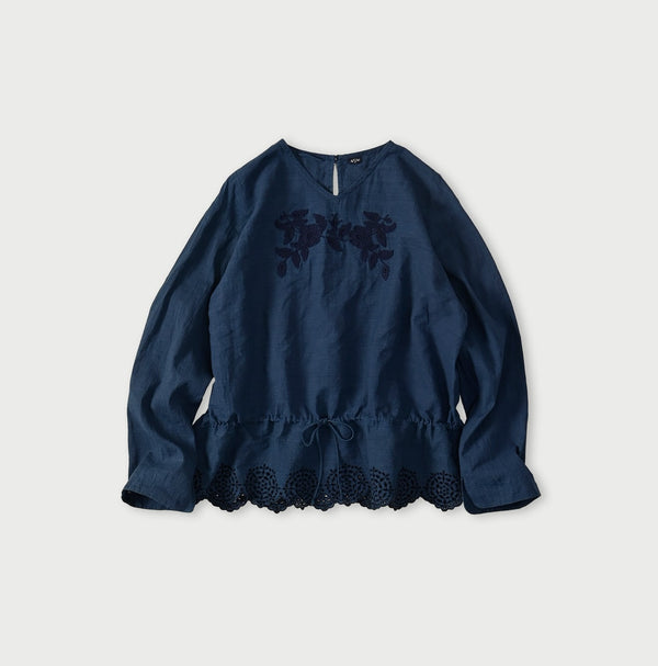 45R Ai Indigo Khadi Peplum Cutwork Embroidery M-Shirt