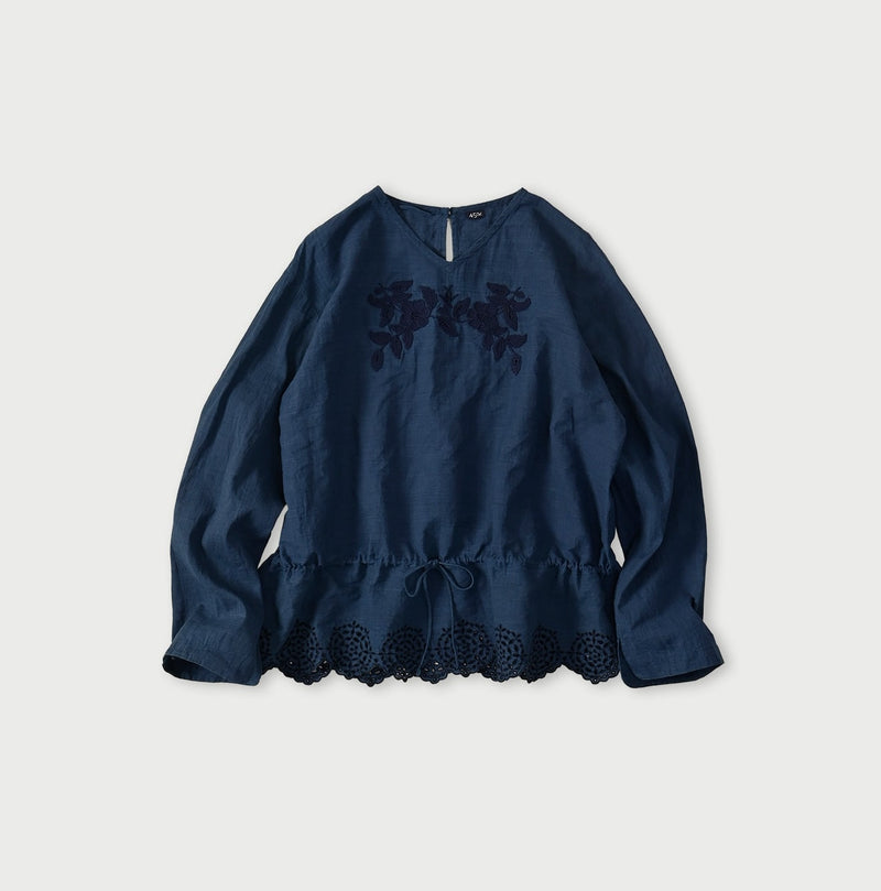 45R Ai Indigo Khadi Peplum Cutwork Embroidery M-Shirt - Image 1