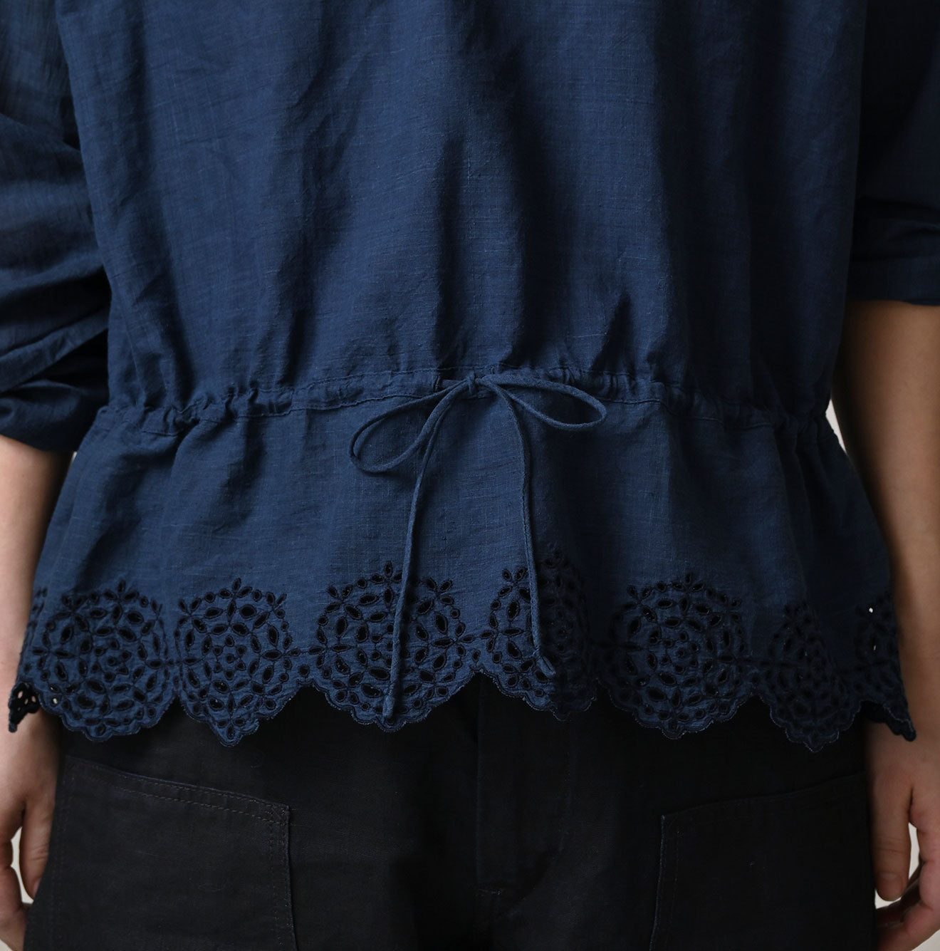 45R Ai Indigo Khadi Peplum Cutwork Embroidery M-Shirt