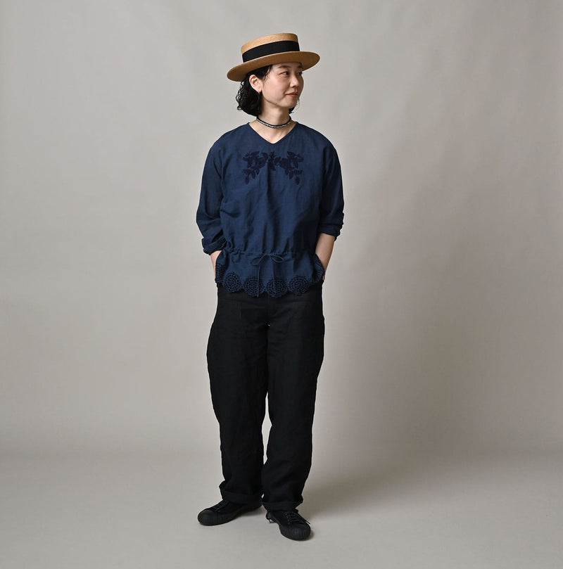 45R Ai Indigo Khadi Peplum Cutwork Embroidery M-Shirt