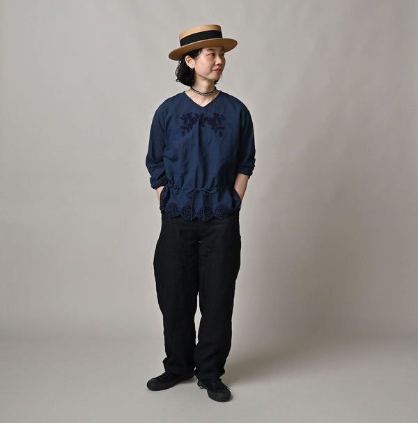 45R Ai Indigo Khadi Peplum Cutwork Embroidery M-Shirt