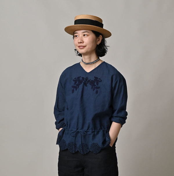 45R Ai Indigo Khadi Peplum Cutwork Embroidery M-Shirt