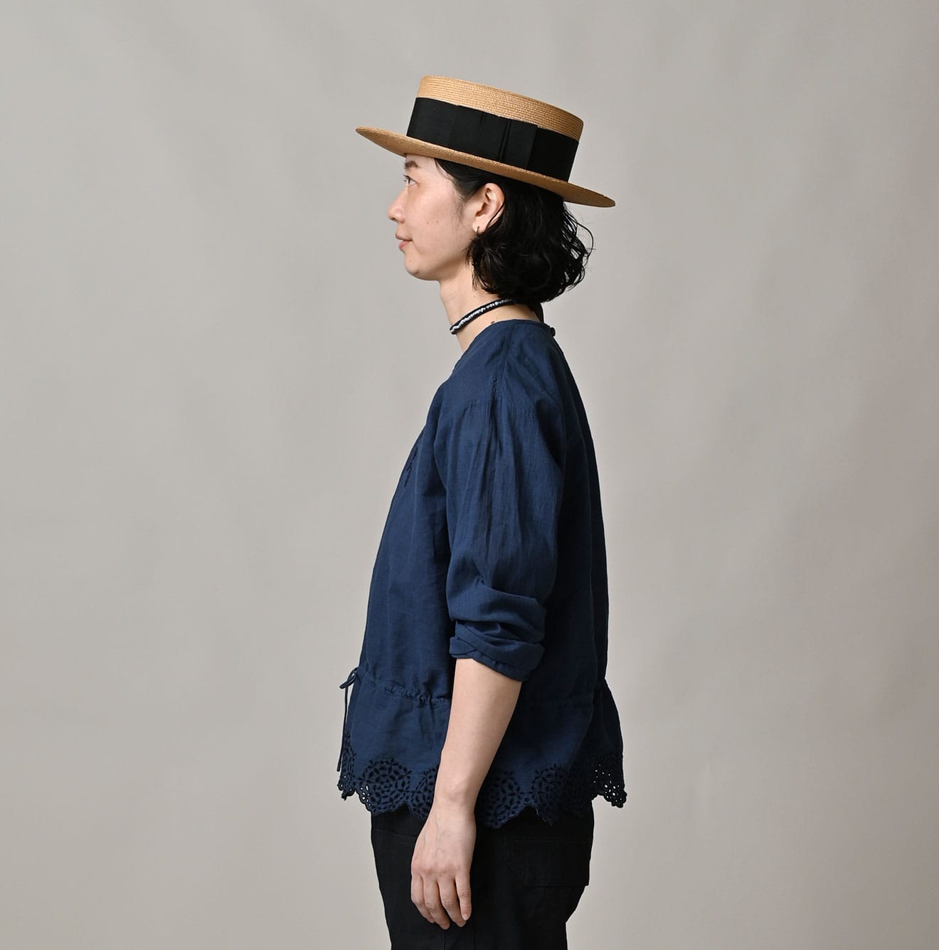 45R Ai Indigo Khadi Peplum Cutwork Embroidery M-Shirt