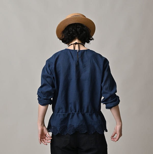 45R Ai Indigo Khadi Peplum Cutwork Embroidery M-Shirt