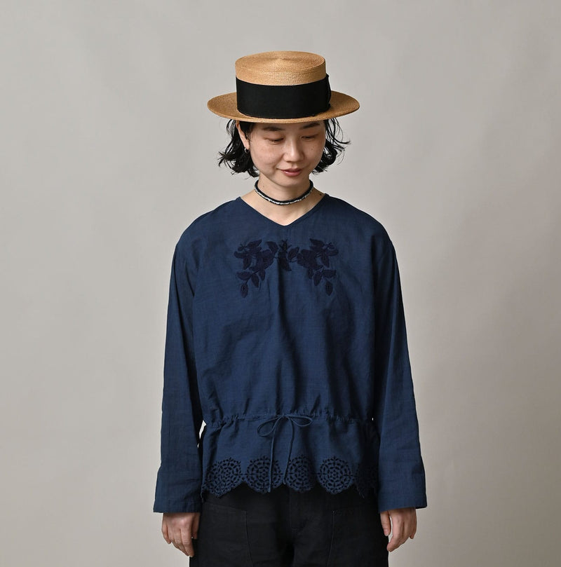45R Ai Indigo Khadi Peplum Cutwork Embroidery M-Shirt