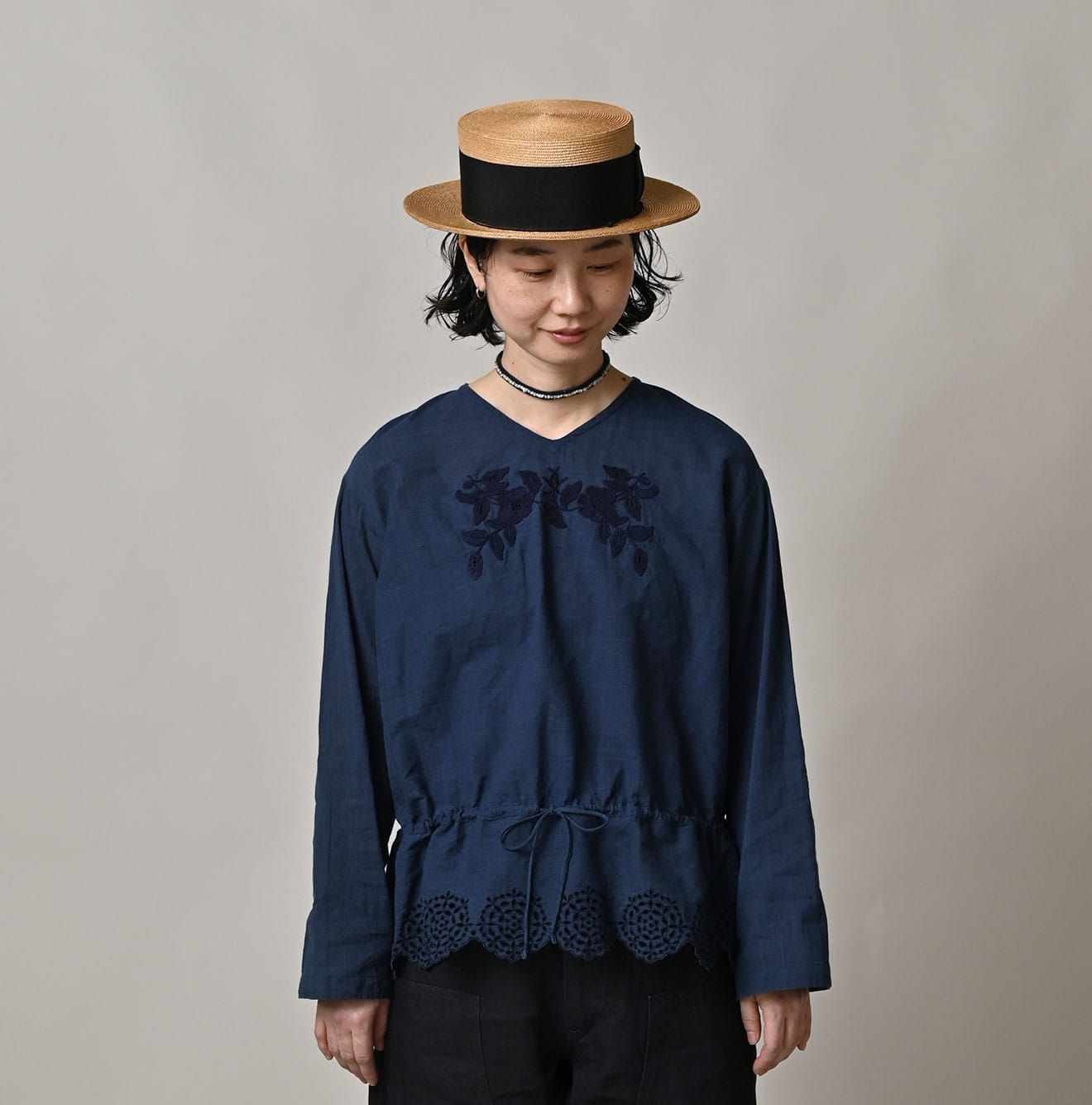 45R Ai Indigo Khadi Peplum Cutwork Embroidery M-Shirt