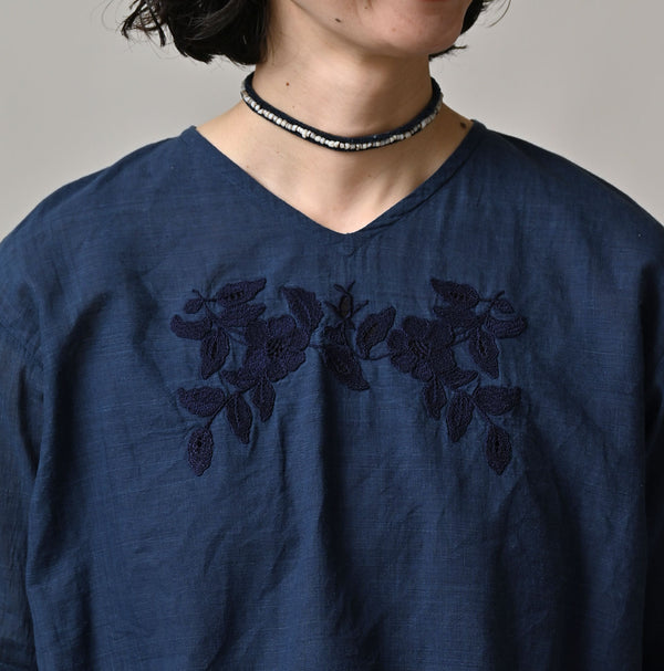 45R Ai Indigo Khadi Peplum Cutwork Embroidery M-Shirt