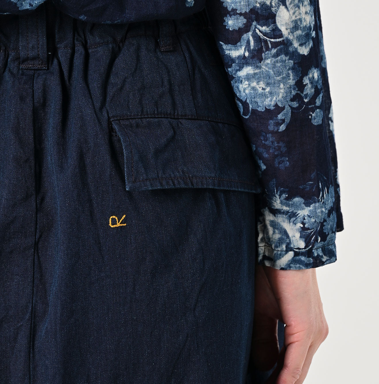 45R Indigo Gabardine Chigo Skirt