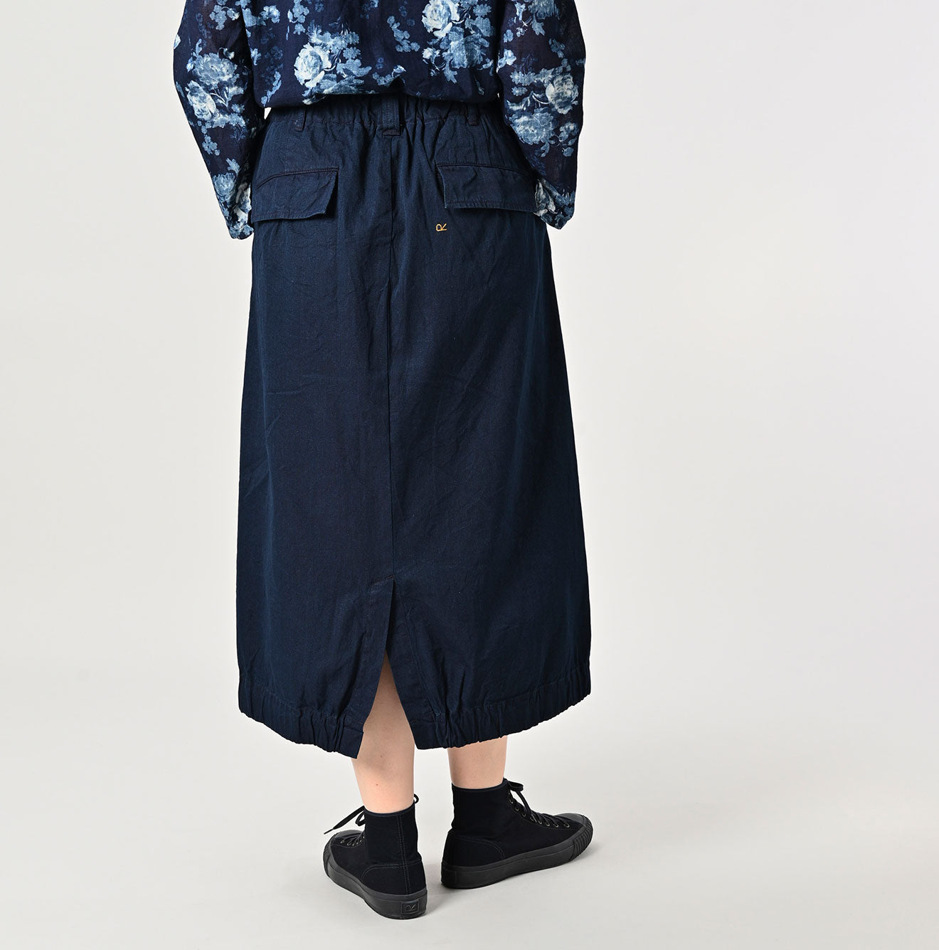 45R Indigo Gabardine Chigo Skirt