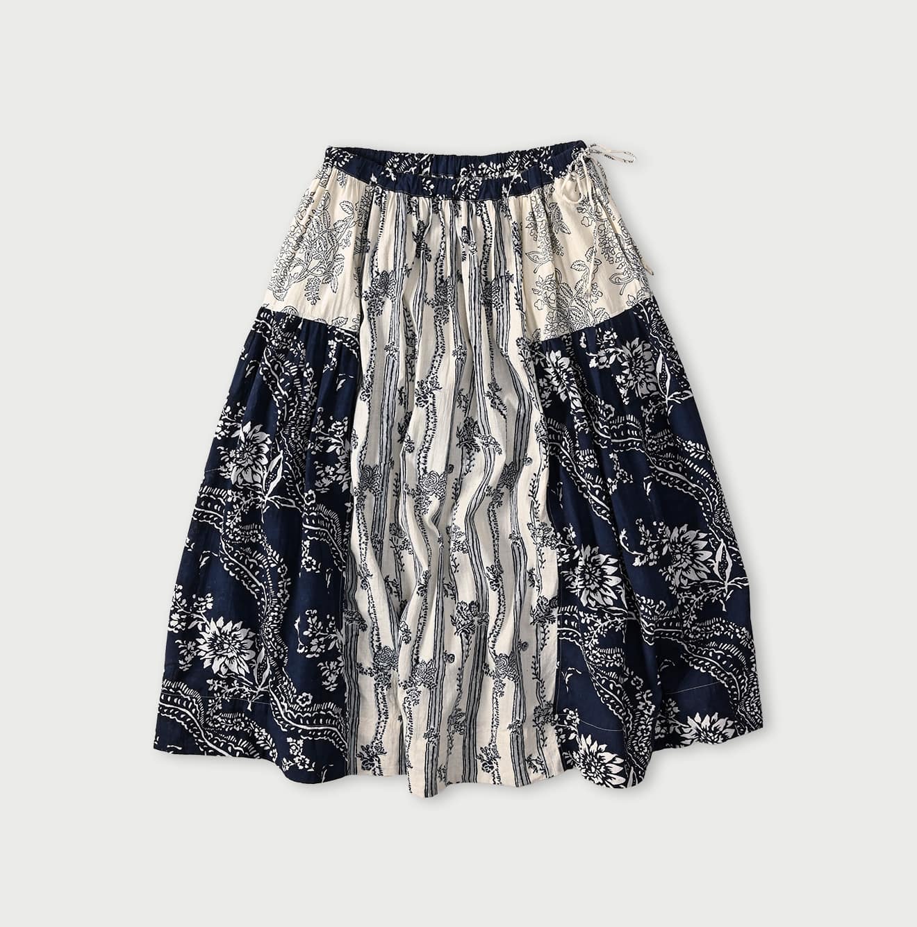 45rpm ブロックプリントパッチワークスカート Khadi Block-Print Patchwork Skirt | 45R Official Online Store