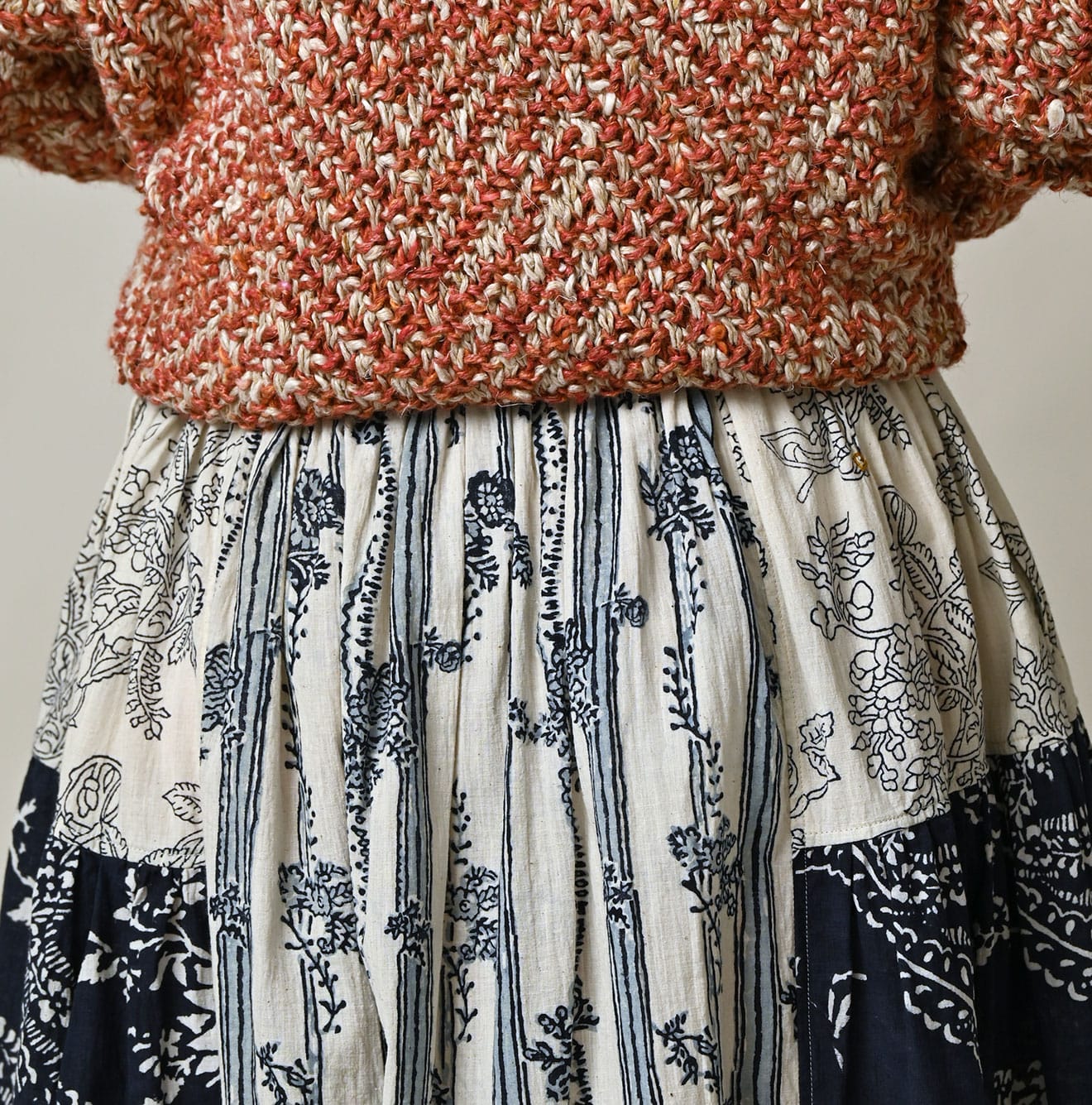 45R Khadi Block-Print Patchwork Skirt